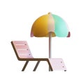 Summer Bench And Umbrella 3D Rendering Illustration