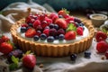 Summer Berries and Greek Yogurt Tart with Honey Royalty Free Stock Photo