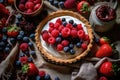Summer Berries and Greek Yogurt Tart with Honey Royalty Free Stock Photo