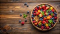 Summer berries and nuts on rustic wooden surface a vibrant still life of fresh fruit. Generative AI Royalty Free Stock Photo