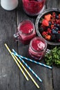 Summer berries smoothie in mason jar Royalty Free Stock Photo
