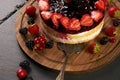 Top view of a summer berry cake Royalty Free Stock Photo