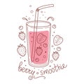 Summer berry detox drink, fruit smoothies, organic lemonade in glass bottle, jar and jugs with straws. Refreshing summer