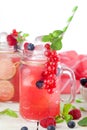 Summer Berry Drink. Lemonade with raspberry and blackberry with Royalty Free Stock Photo