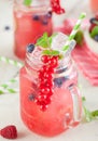 Summer Berry Drink. Lemonade with raspberry and blackberry with Royalty Free Stock Photo