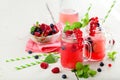 Summer Berry Drink. Lemonade with raspberry and blackberry with Royalty Free Stock Photo