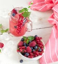 Summer Berry Drink. Lemonade with raspberry and blackberry with Royalty Free Stock Photo