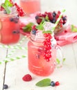 Summer Berry Drink. Lemonade with raspberry and blackberry with Royalty Free Stock Photo