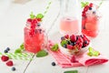 Summer Berry Drink. Lemonade with raspberry and blackberry with Royalty Free Stock Photo