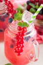 Summer Berry Drink. Lemonade with raspberry and blackberry with Royalty Free Stock Photo