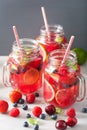 Summer berry lemonade with lime and mint in mason jar Royalty Free Stock Photo