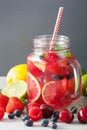 Summer berry lemonade with lime and mint in mason jar Royalty Free Stock Photo