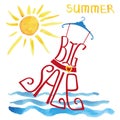 Summer big Sale lettering.Red Dres,watercolor sun