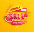 Summer big Sale promotion on yellow background. Royalty Free Stock Photo