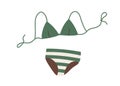 Summer bikini with string bra and panties. Women bathing suit with triangle cup top and bottom. Modern beach swim wear