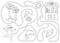 Summer black and white maze for children. Preschool beach holidays activity. Funny puzzle with cute boy, ice-cream stall,