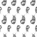 Summer black and white seamless pattern with hand drawn ink snails - fabric design or wrapping paper