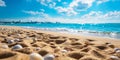 Summer Bliss: Tropical Beach Paradise with Golden Sand, Turquoise Ocean, and Sunny Blue Sky, Abstract Defocused Background Royalty Free Stock Photo