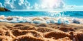 Summer Bliss: Tropical Beach Paradise with Golden Sand, Turquoise Ocean, and Sunny Blue Sky, Abstract Defocused Background Royalty Free Stock Photo