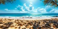 Summer Bliss: Tropical Beach Paradise with Golden Sand, Turquoise Ocean, and Sunny Blue Sky, Abstract Defocused Background Royalty Free Stock Photo