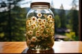 Summer blooms in a jar on sunny sill Royalty Free Stock Photo