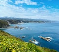 Summer blossoming Cape Vidio landscape Asturian coast, Cudillero, Spain