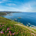 Summer blossoming Cape Vidio landscape Asturian coast, Cudillero, Spain