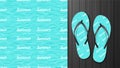 Summer blue seamless pattern with abstract waves and lettering. Pattern design for printing on flip-flops. Royalty Free Stock Photo