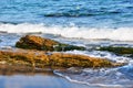 Summer blue sky sea coast sand background beach. Royalty Free Stock Photo