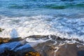 Summer blue sky sea coast sand background beach. Royalty Free Stock Photo