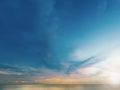 Summer Blue Sky and white clouds background. Beautiful clear cloudy in sunlight sunset season. Panorama vivid pink cloudscape in Royalty Free Stock Photo