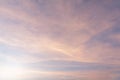 Summer Blue Sky and white clouds background. Beautiful clear cloudy in sunlight sunset season. Panorama vivid pink cloudscape in Royalty Free Stock Photo