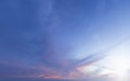 Summer Blue Sky and white clouds background. Beautiful clear cloudy in sunlight sunset season. Panorama vivid pink cloudscape in Royalty Free Stock Photo