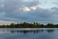 Summer and bog lake. Forest and sky reflection in the swamp Royalty Free Stock Photo