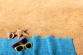 Summer border, beach background, couple sunbathing with sunglasses, copy space Royalty Free Stock Photo