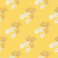Summer botanic flowers seamless pattern. Floral ornament in a white vases on yellow background with dots