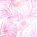 Summer botanical seamless pattern: tropical leaves, leopard spots, animal skin print in pastel gold rose pink color