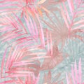 Summer botanical seamless pattern: tropical leaves, leopard spots, animal skin print in pastel gold rose pink color