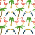 Summer brazil tropical bird toucan and flamingo pattern Royalty Free Stock Photo