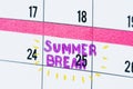 Summer break calendar reminder closeup