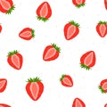 Summer bright berry seamless pattern with strawberry slices. Vector.