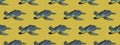 Summer bright concept - blue turtle on a yellow background. Banner seamless bright pattern Royalty Free Stock Photo