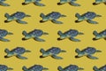 Summer bright concept - blue turtle on a yellow background. Seamless bright pattern Royalty Free Stock Photo