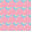 Summer bright hipster sporty seamless pattern with rollers. Hand drawn doodle blue ornament on pink background