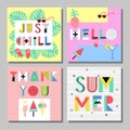 Summer bright memphis style cards set. Design with geometric elements food