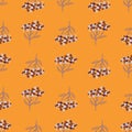 Summer bright seamless pattern with doodle yarrow ornament. Orange background