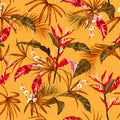 Summer bright Seamless pattern exotic forest tropical night vector with hawaiian plants ,leaves and flowers design for fashion, Royalty Free Stock Photo