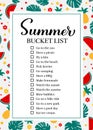 Summer bucket list. Funny things to do checklist. Seasonal activity planner page. wish list. Easy to edit vector