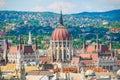 Summer Budapest. Panorama of The town and the Parliament in Budapest. Royalty Free Stock Photo