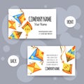 Summer business card with kites. Cartoon style. Vector illustration
